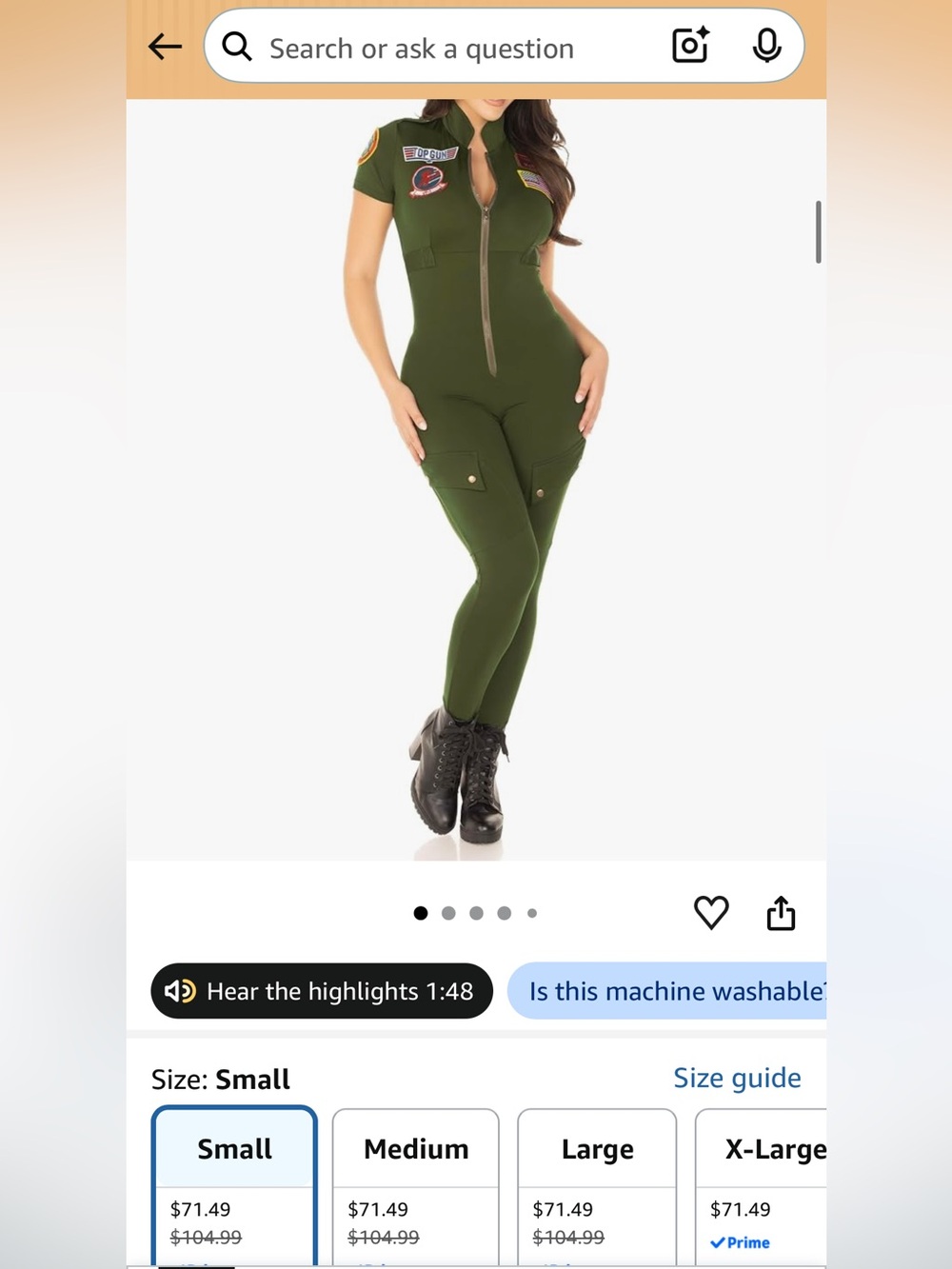 Women’s Top Gun Flight Suit Jumpsuit size L 12-14 classy and sexy costume